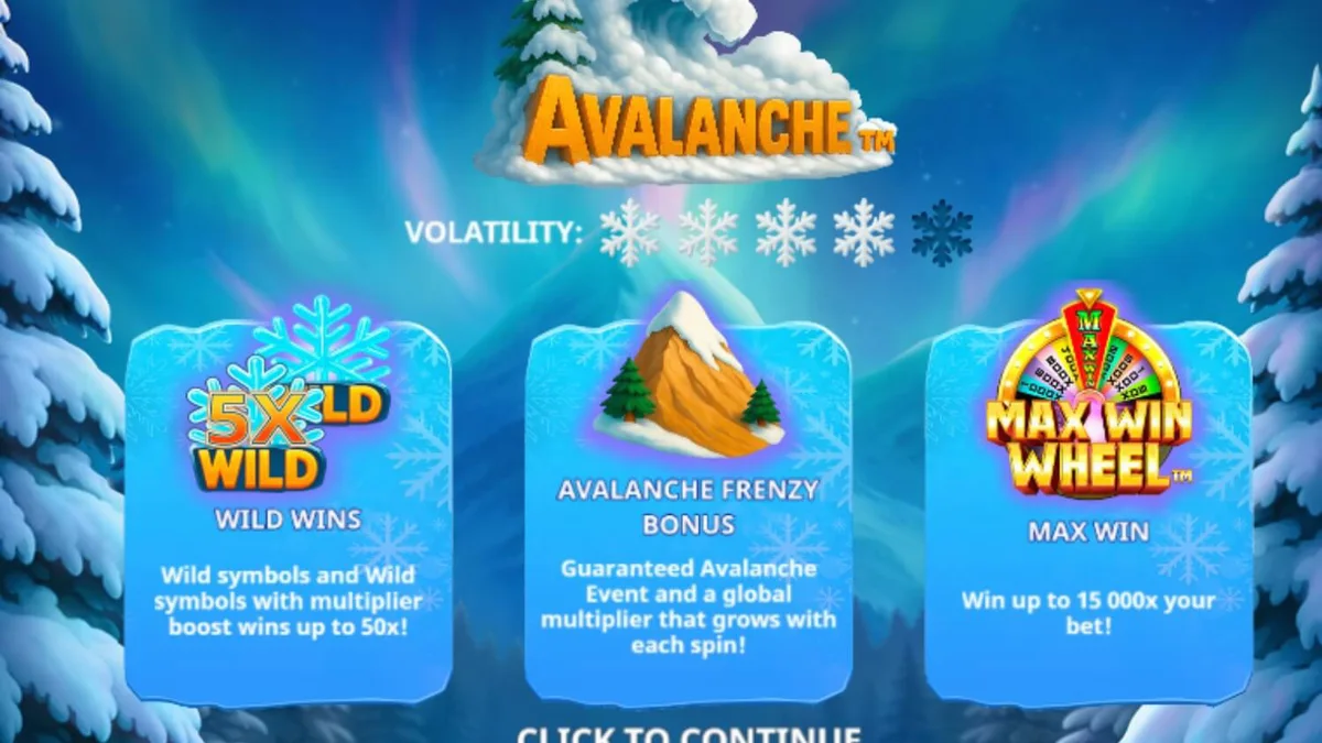 Pemandangan pegunungan bersalju dalam permainan slot Avalanche